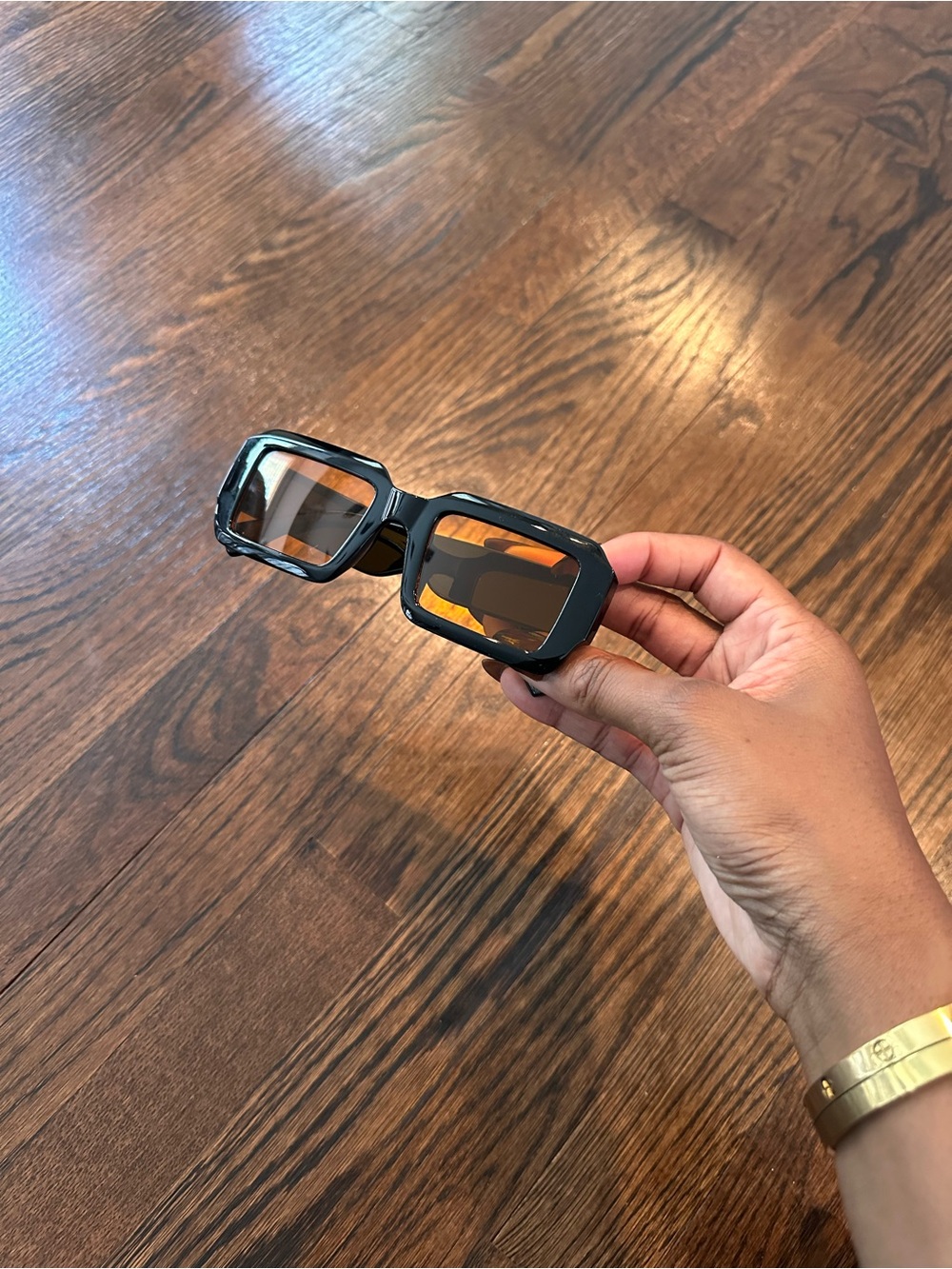 Black Rectangle Sunglasses with Amber Lenses